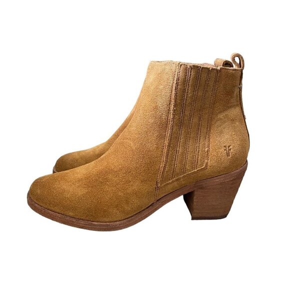 Frye Suede Alton Chelsea Boots Heels Brandy Brown Leather Women's Size 7 B - Picture 4 of 9